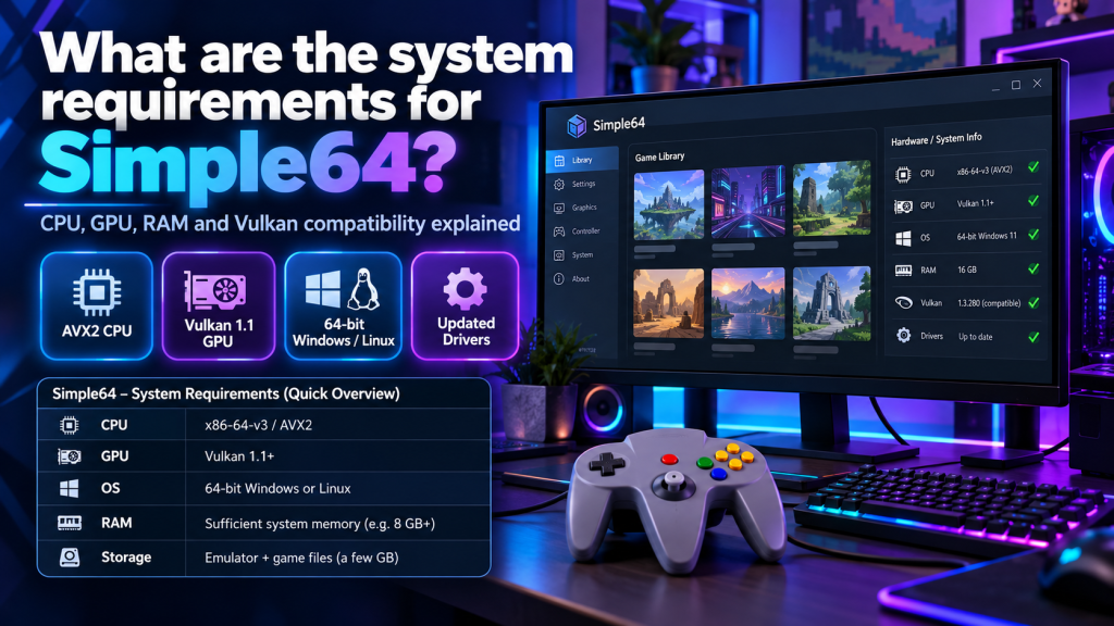 What are the system requirements for Simple64?