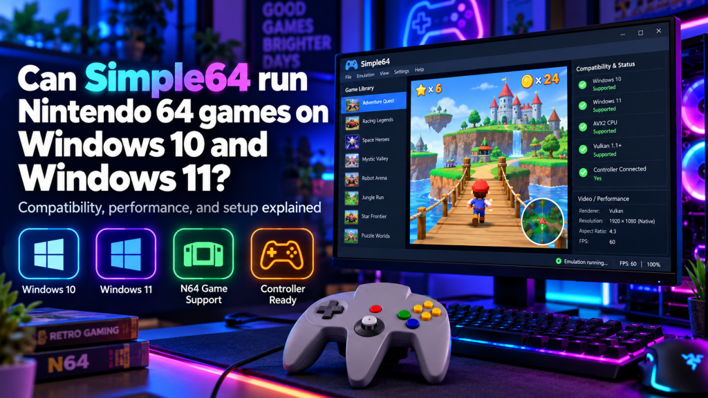 Can Simple64 run Nintendo 64 games on Windows 10 and Windows 11?