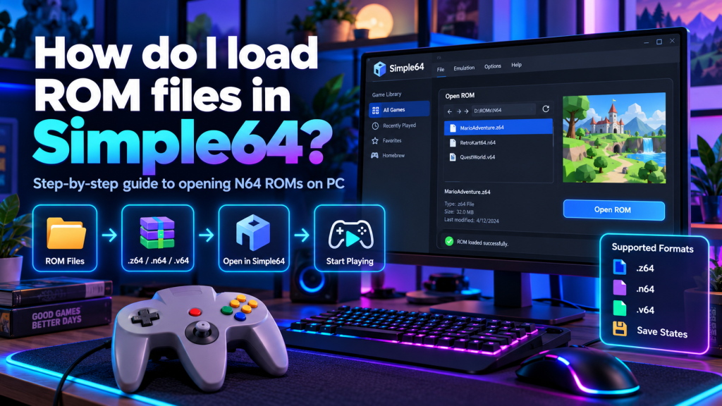 How do I load ROM files in Simple64?