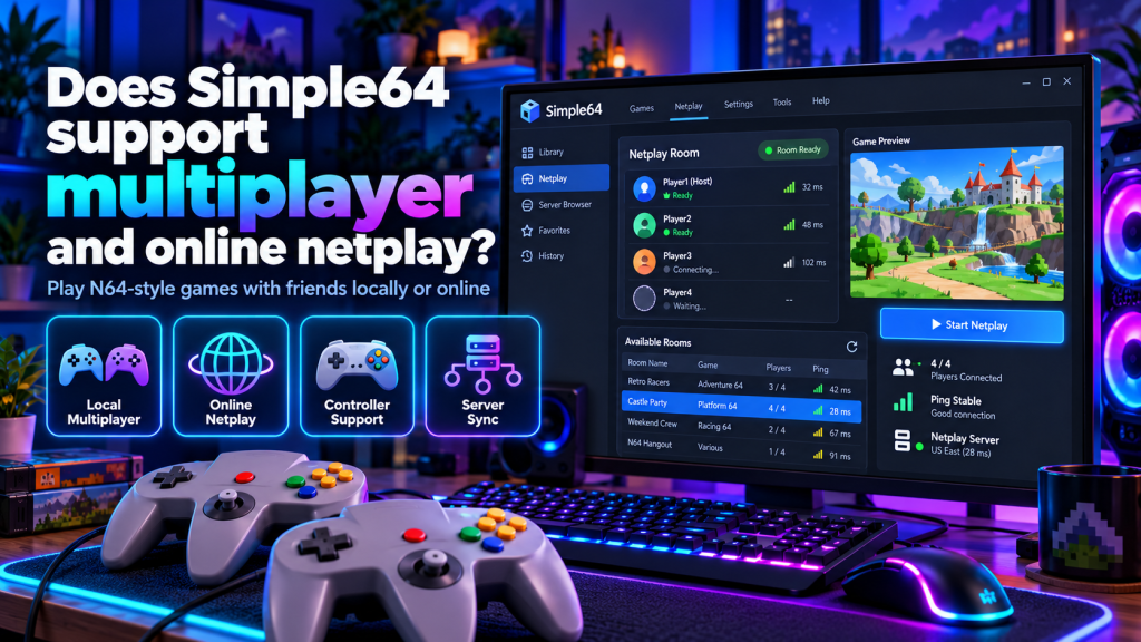Does Simple64 support multiplayer and online netplay?