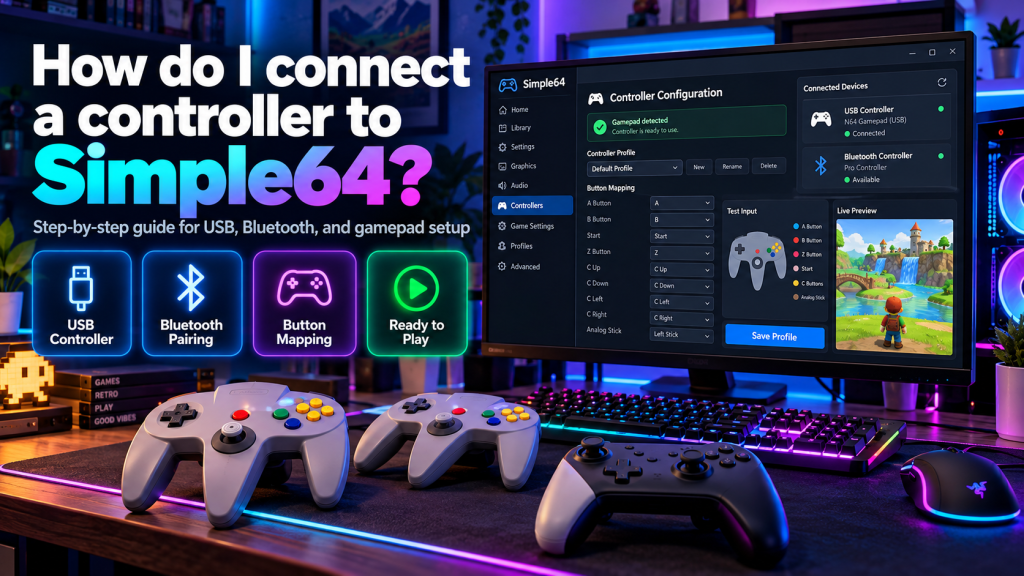 How do I connect a controller to Simple64?
