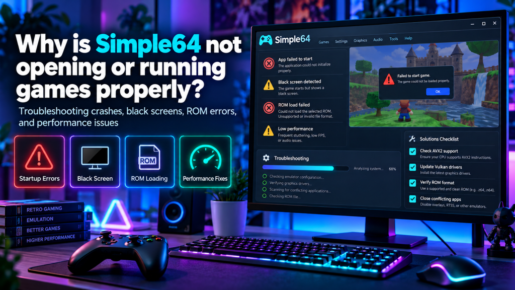 Why is Simple64 not opening or running games properly?